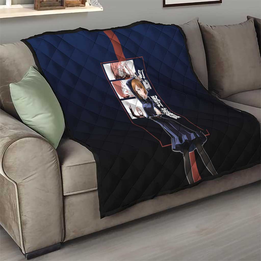 Nobara Kugisaki from Jujutsu Kaisen Quilt with Dark Blue and Red Background and Multiple Poses Design - The Mazicc