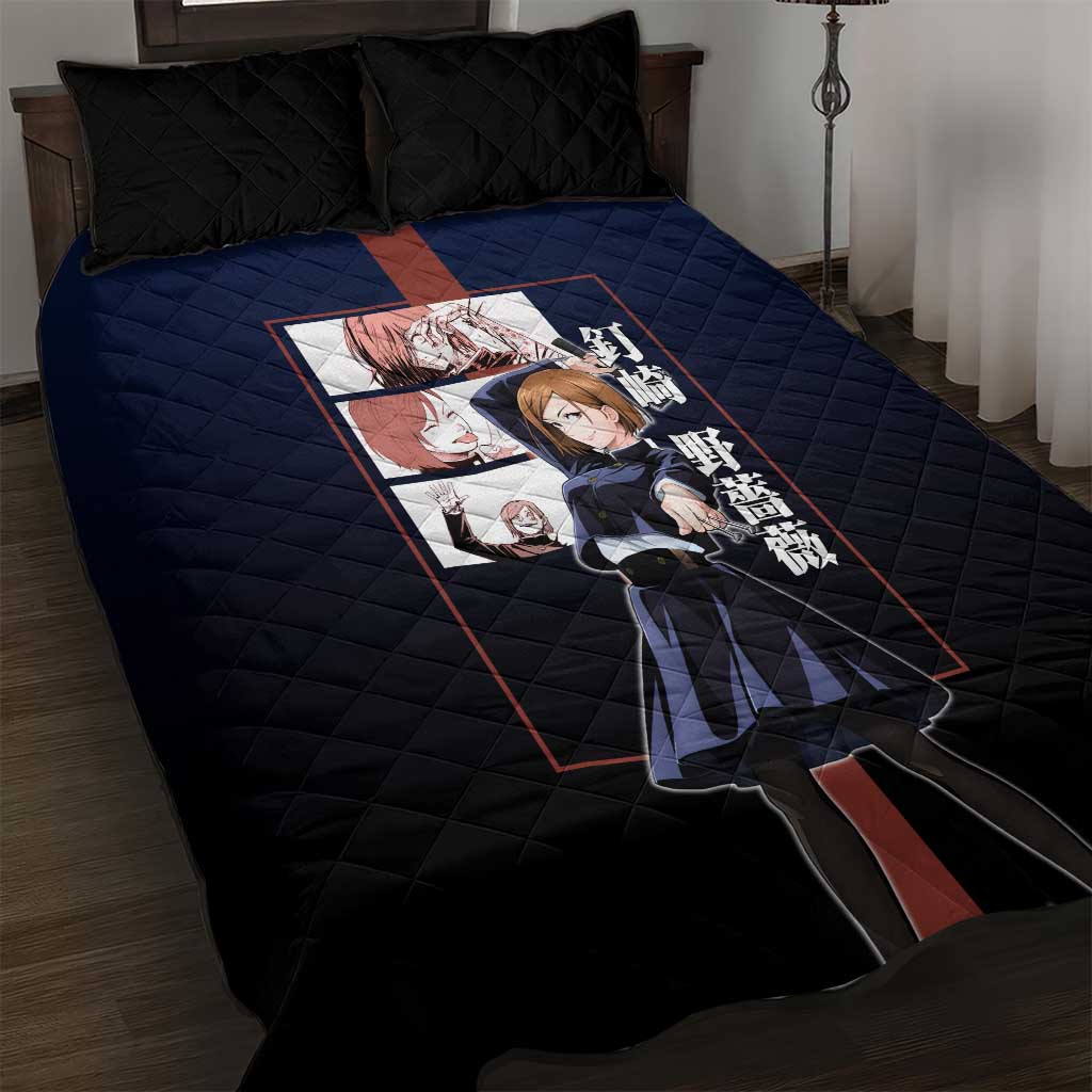 Nobara Kugisaki from Jujutsu Kaisen Quilt Bed Set with Dark Blue and Red Background and Multiple Poses Design - The Mazicc