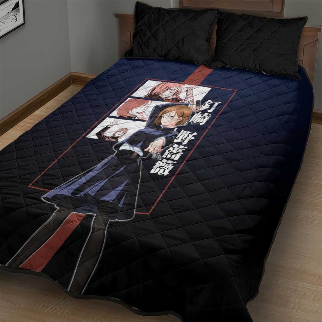 Nobara Kugisaki from Jujutsu Kaisen Quilt Bed Set with Dark Blue and Red Background and Multiple Poses Design - The Mazicc