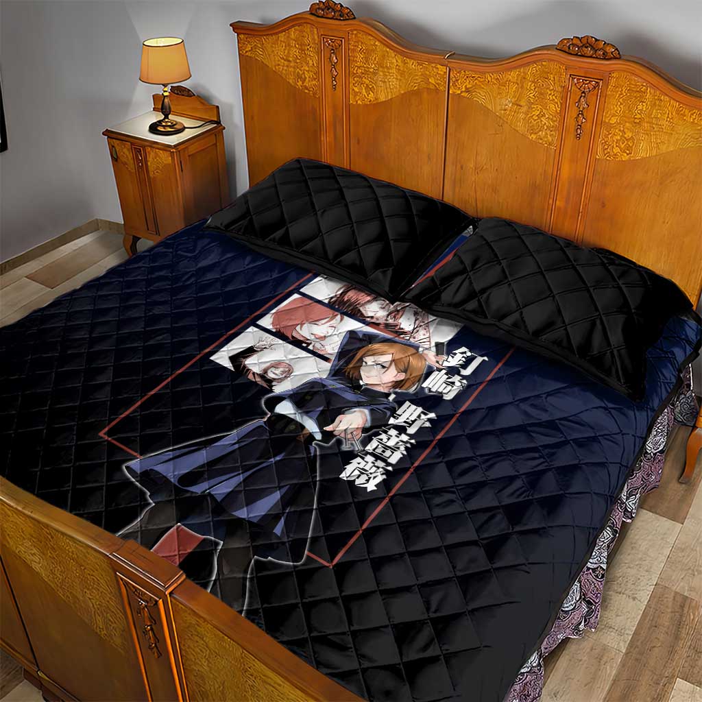 Nobara Kugisaki from Jujutsu Kaisen Quilt Bed Set with Dark Blue and Red Background and Multiple Poses Design - The Mazicc