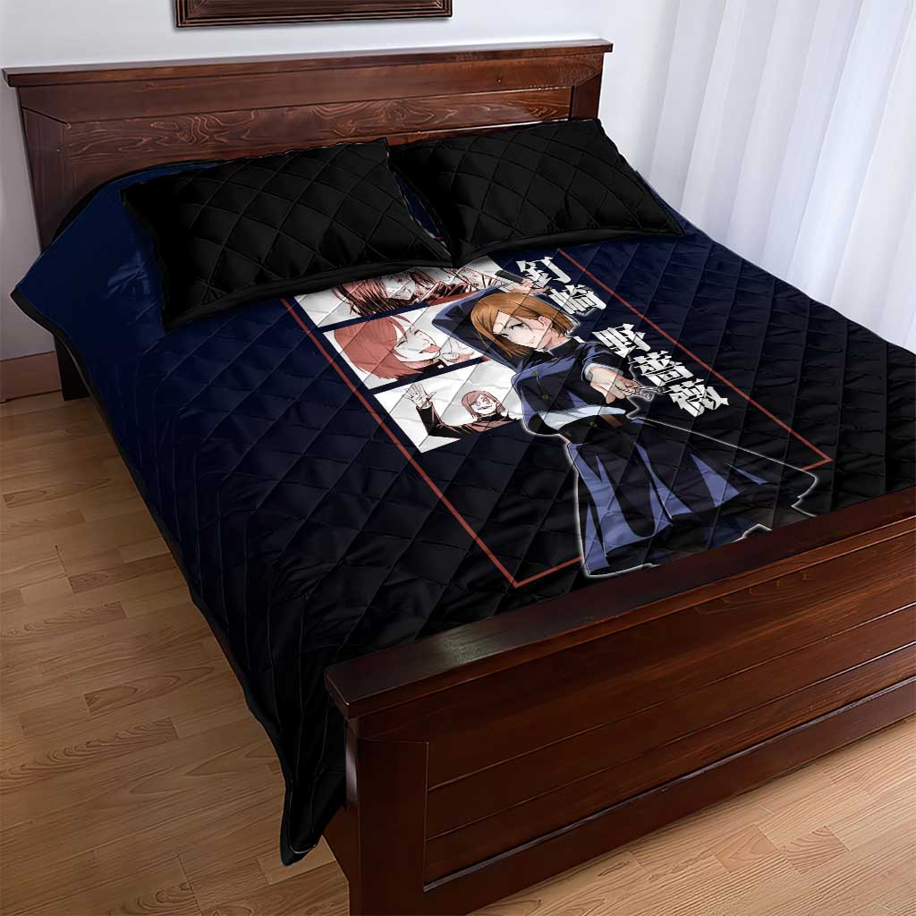 Nobara Kugisaki from Jujutsu Kaisen Quilt Bed Set with Dark Blue and Red Background and Multiple Poses Design - The Mazicc