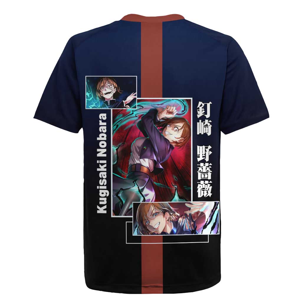 Nobara Kugisaki from Jujutsu Kaisen Rugby Jersey with Dark Blue and Red Background and Multiple Poses Design - The Mazicc