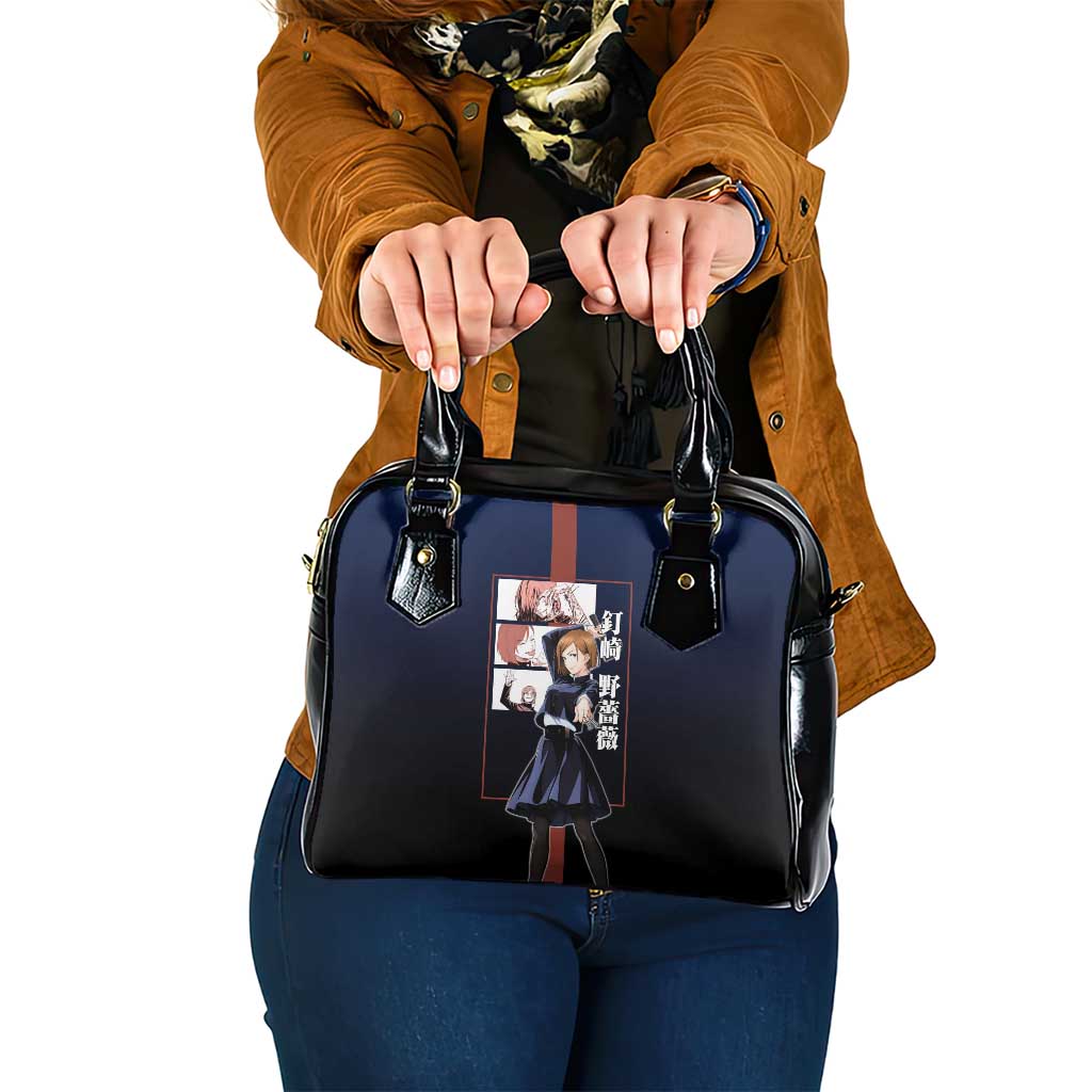 Nobara Kugisaki from Jujutsu Kaisen Shoulder Handbag with Dark Blue and Red Background and Multiple Poses Design - The Mazicc