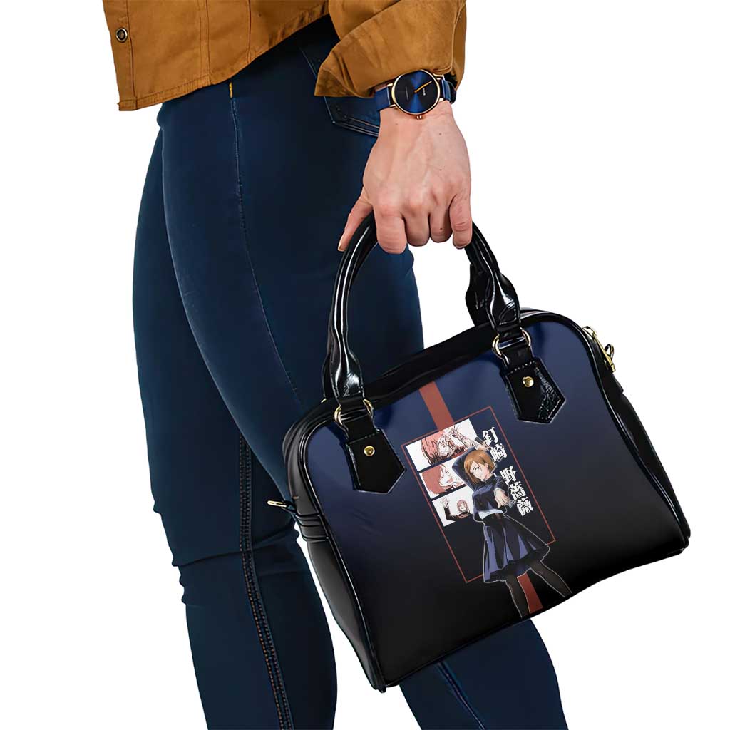 Nobara Kugisaki from Jujutsu Kaisen Shoulder Handbag with Dark Blue and Red Background and Multiple Poses Design - The Mazicc