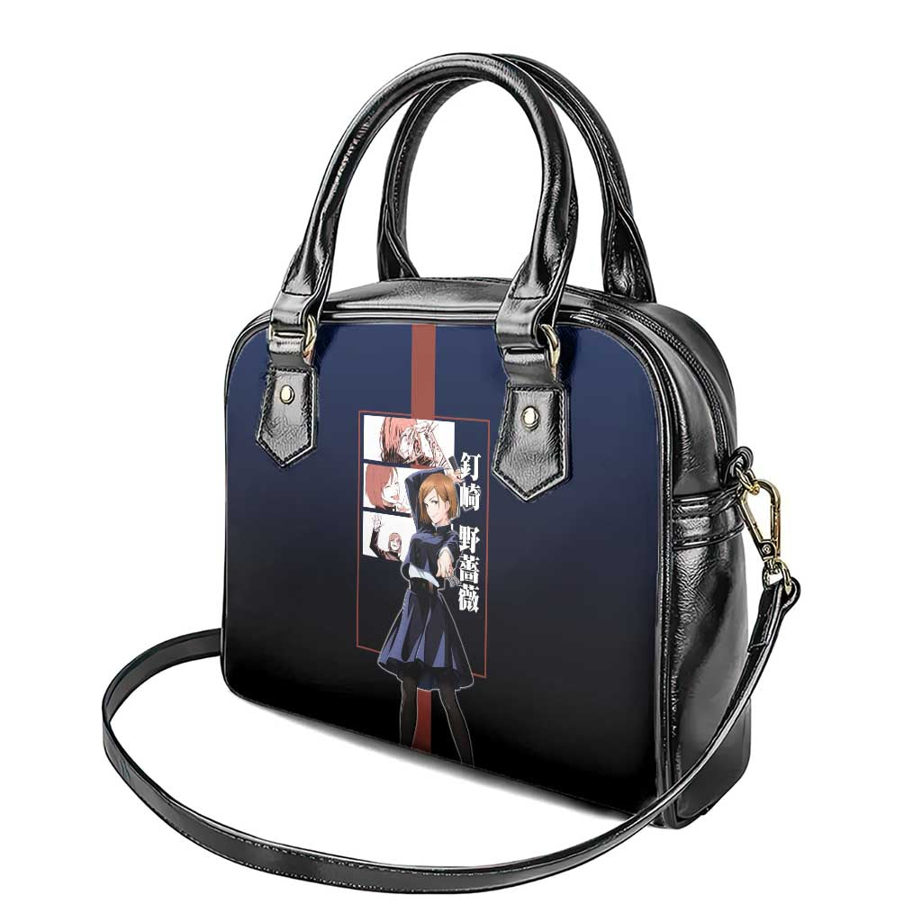 Nobara Kugisaki from Jujutsu Kaisen Shoulder Handbag with Dark Blue and Red Background and Multiple Poses Design - The Mazicc