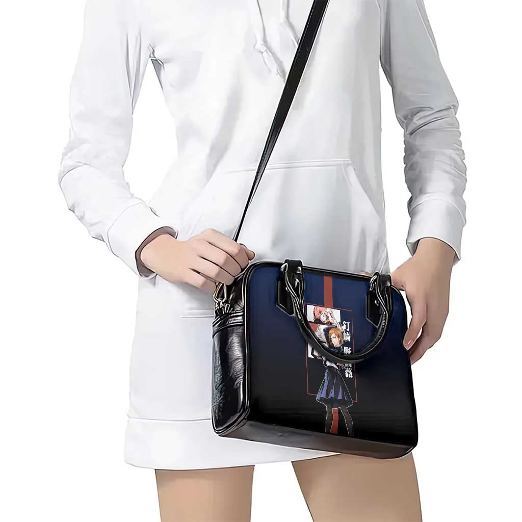 Nobara Kugisaki from Jujutsu Kaisen Shoulder Handbag with Dark Blue and Red Background and Multiple Poses Design - The Mazicc