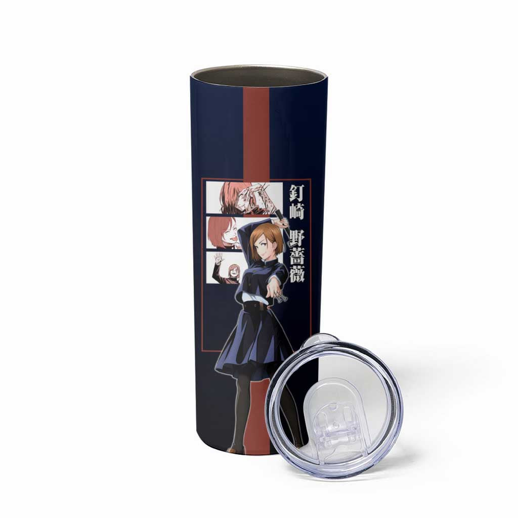 Nobara Kugisaki from Jujutsu Kaisen Skinny Tumbler with Dark Blue and Red Background and Multiple Poses Design - The Mazicc