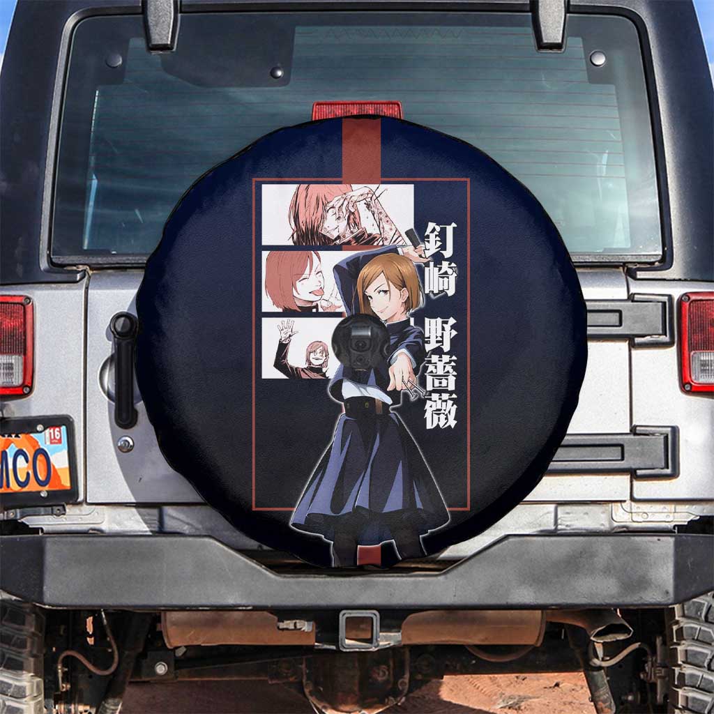 Nobara Kugisaki from Jujutsu Kaisen Spare Tire Cover with Dark Blue and Red Background and Multiple Poses Design - The Mazicc