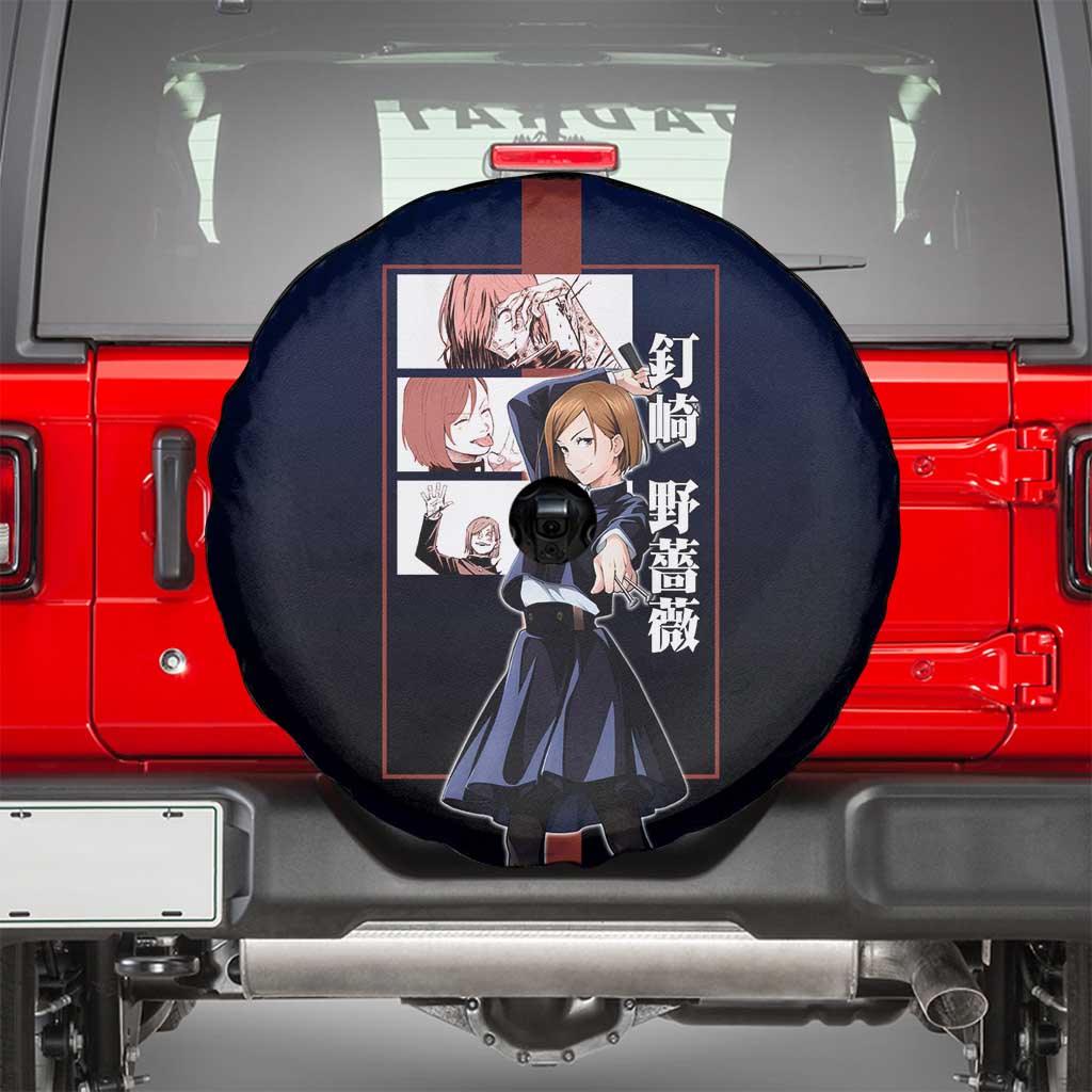 Nobara Kugisaki from Jujutsu Kaisen Spare Tire Cover with Dark Blue and Red Background and Multiple Poses Design - The Mazicc