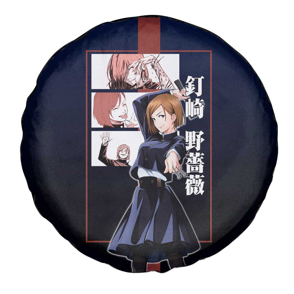 Nobara Kugisaki from Jujutsu Kaisen Spare Tire Cover with Dark Blue and Red Background and Multiple Poses Design - The Mazicc