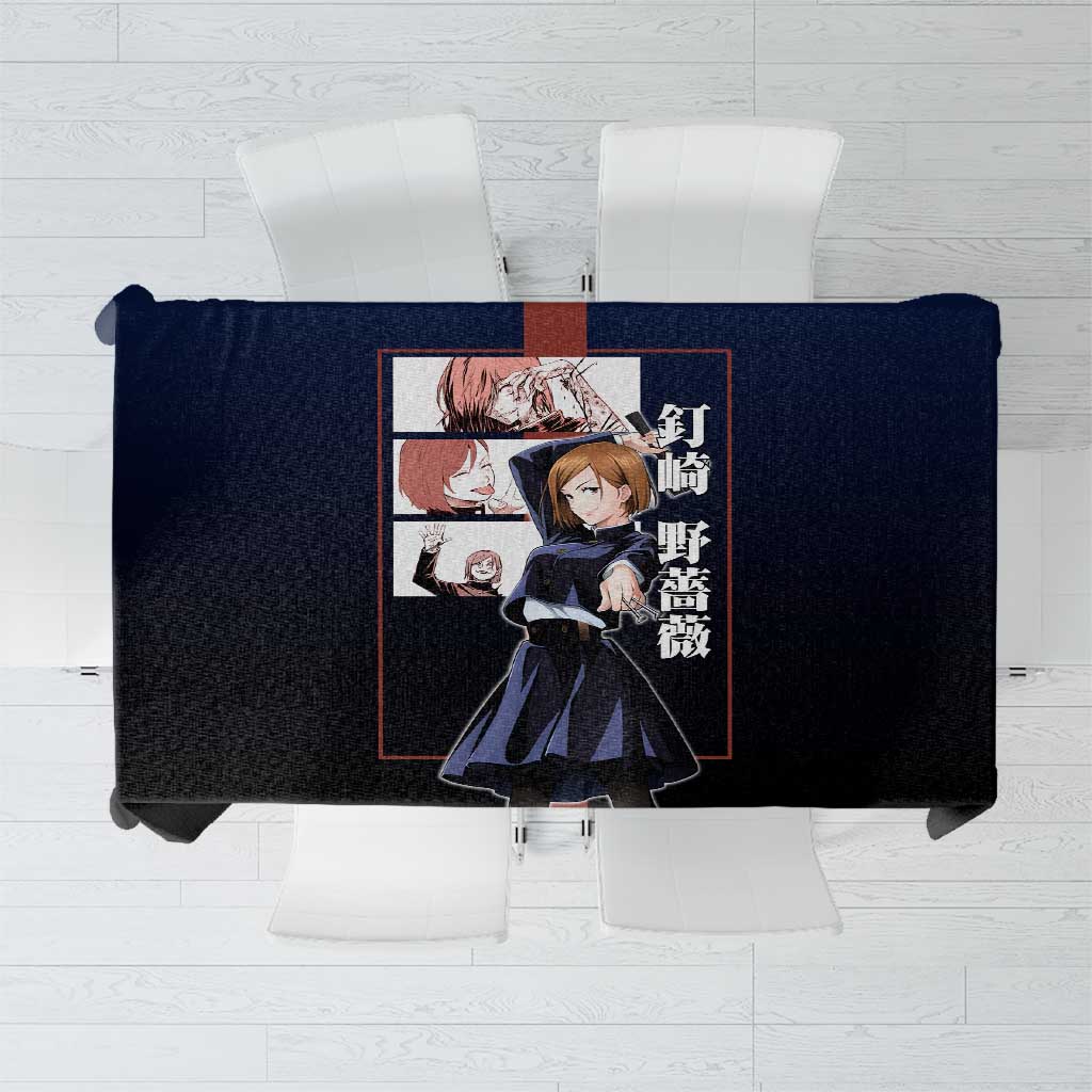 Nobara Kugisaki from Jujutsu Kaisen Tablecloth with Dark Blue and Red Background and Multiple Poses Design - The Mazicc