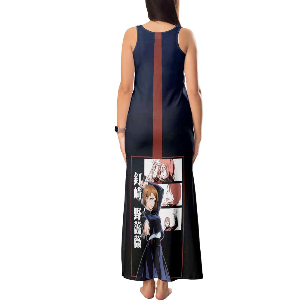 Nobara Kugisaki from Jujutsu Kaisen Tank Maxi Dress with Dark Blue and Red Background and Multiple Poses Design - The Mazicc