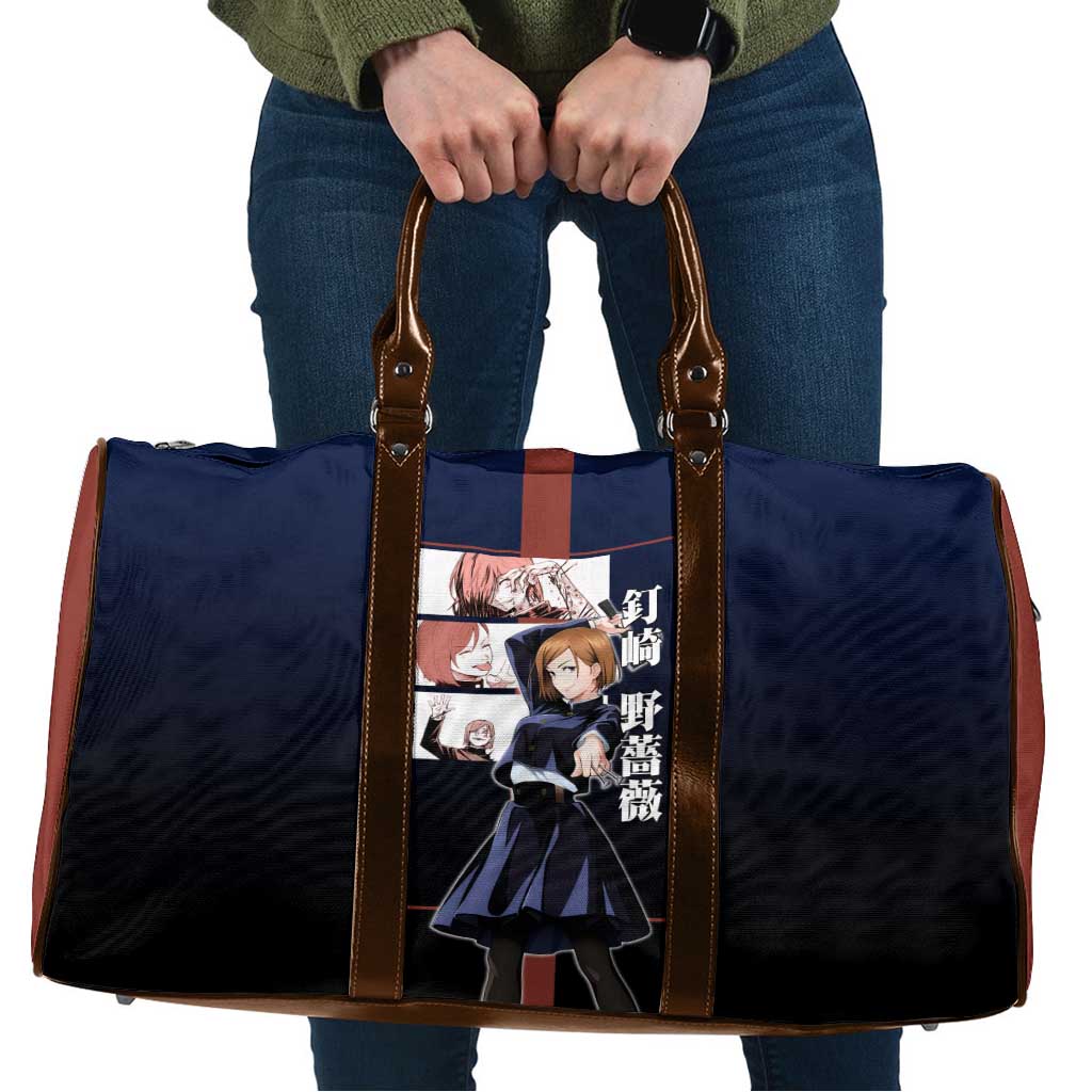 Nobara Kugisaki from Jujutsu Kaisen Travel Bag with Dark Blue and Red Background and Multiple Poses Design - The Mazicc