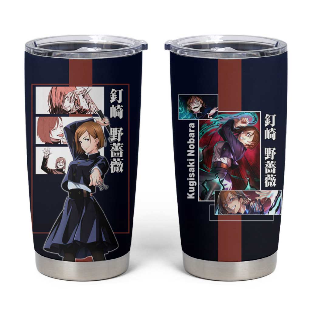 Nobara Kugisaki from Jujutsu Kaisen Tumbler Cup with Dark Blue and Red Background and Multiple Poses Design - The Mazicc