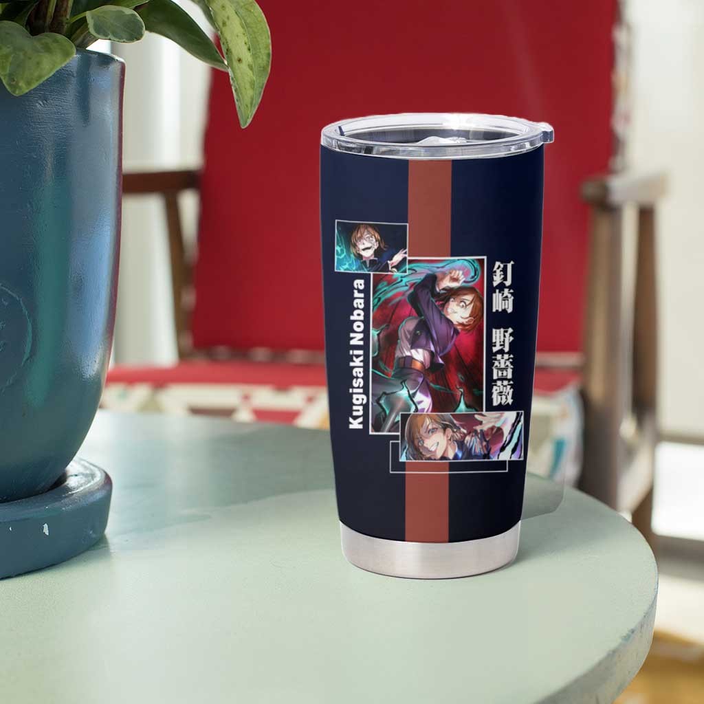 Nobara Kugisaki from Jujutsu Kaisen Tumbler Cup with Dark Blue and Red Background and Multiple Poses Design - The Mazicc