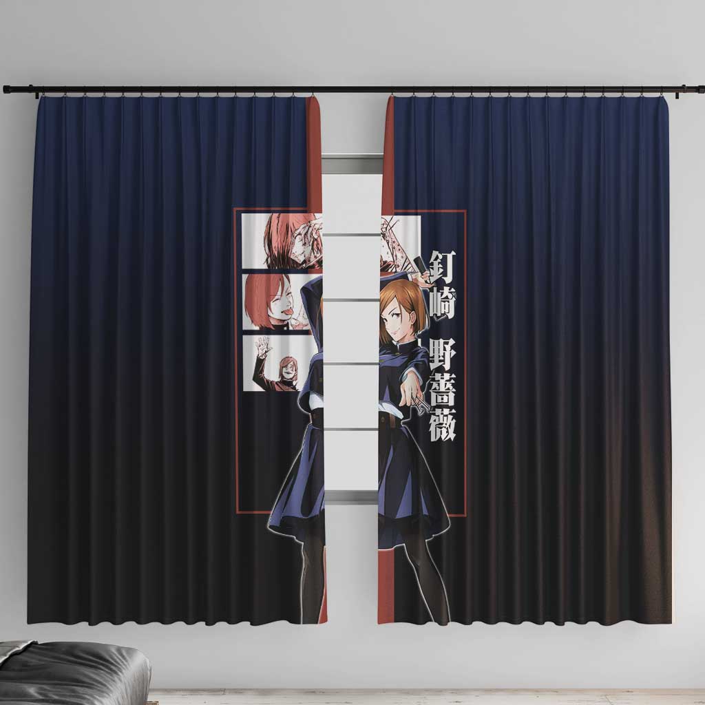 Nobara Kugisaki from Jujutsu Kaisen Window Curtain with Dark Blue and Red Background and Multiple Poses Design - The Mazicc