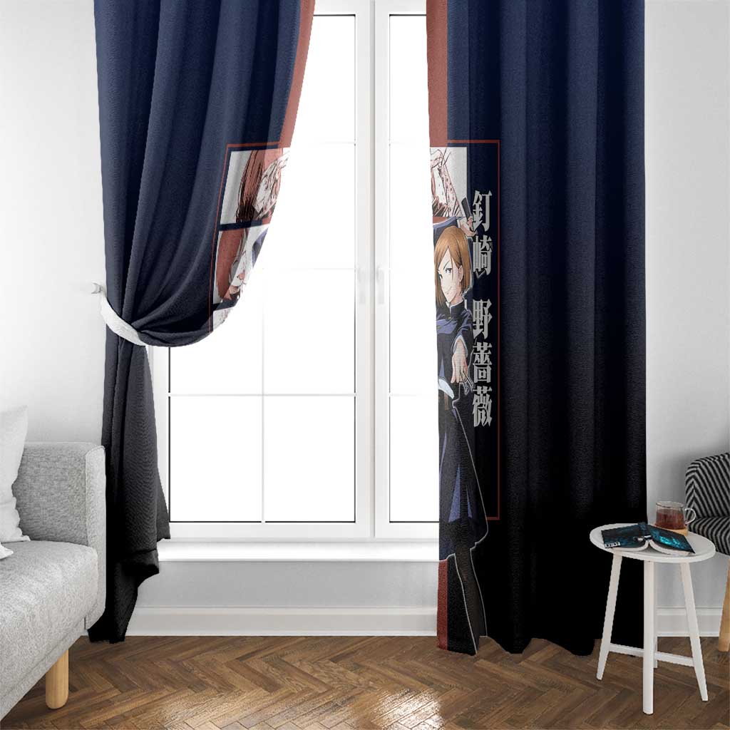 Nobara Kugisaki from Jujutsu Kaisen Window Curtain with Dark Blue and Red Background and Multiple Poses Design - The Mazicc