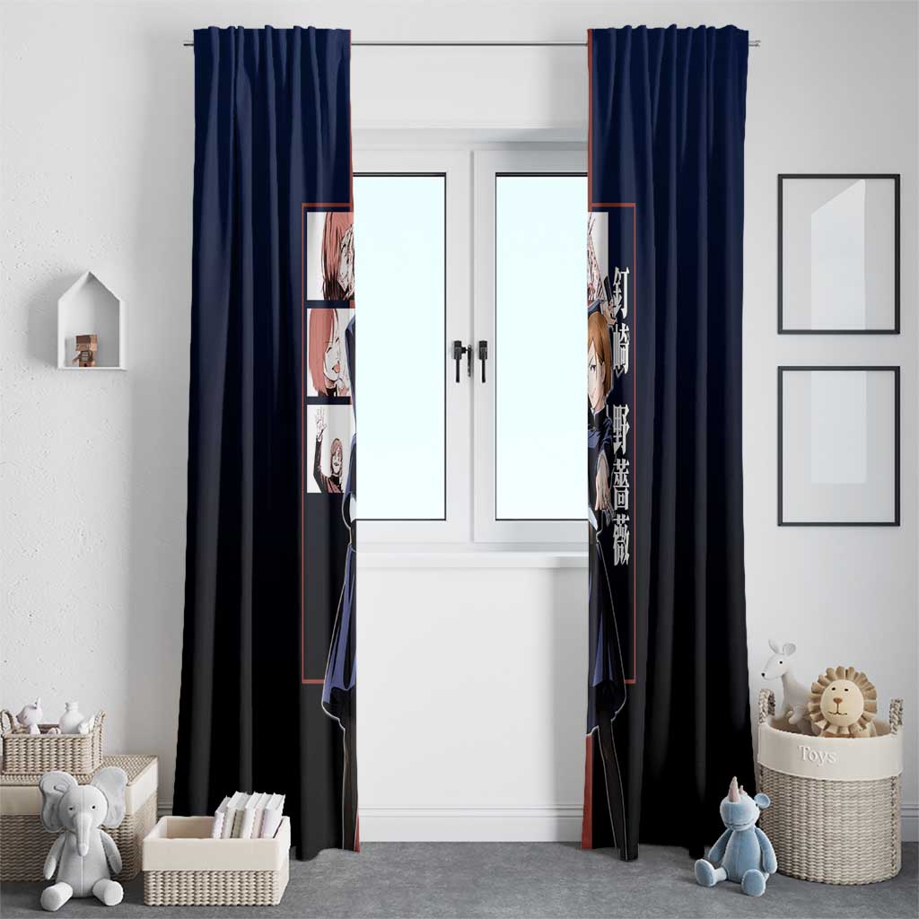 Nobara Kugisaki from Jujutsu Kaisen Window Curtain with Dark Blue and Red Background and Multiple Poses Design - The Mazicc