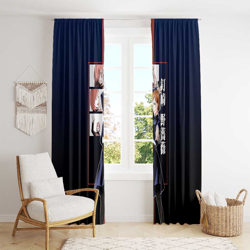 Nobara Kugisaki from Jujutsu Kaisen Window Curtain with Dark Blue and Red Background and Multiple Poses Design - The Mazicc