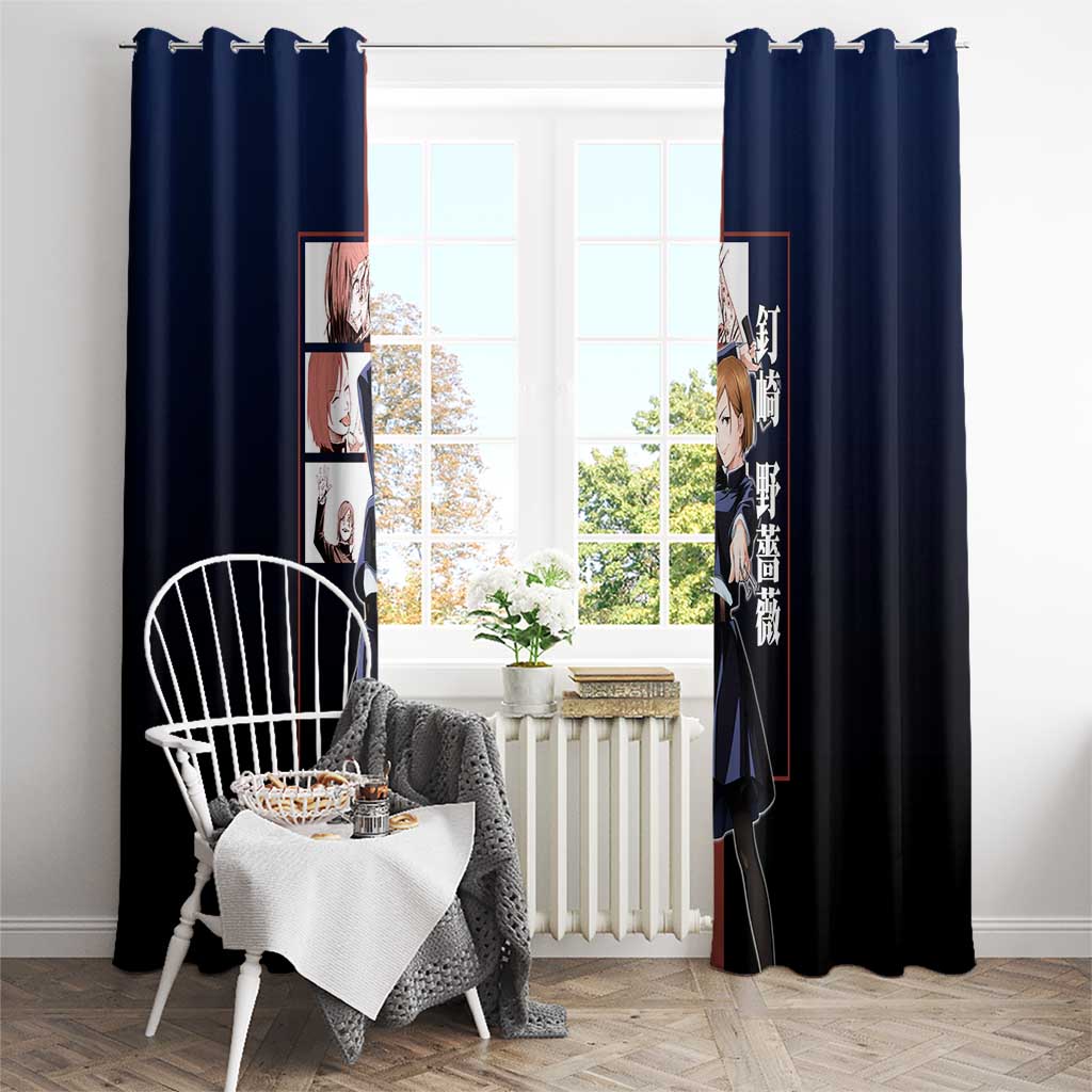 Nobara Kugisaki from Jujutsu Kaisen Window Curtain with Dark Blue and Red Background and Multiple Poses Design - The Mazicc