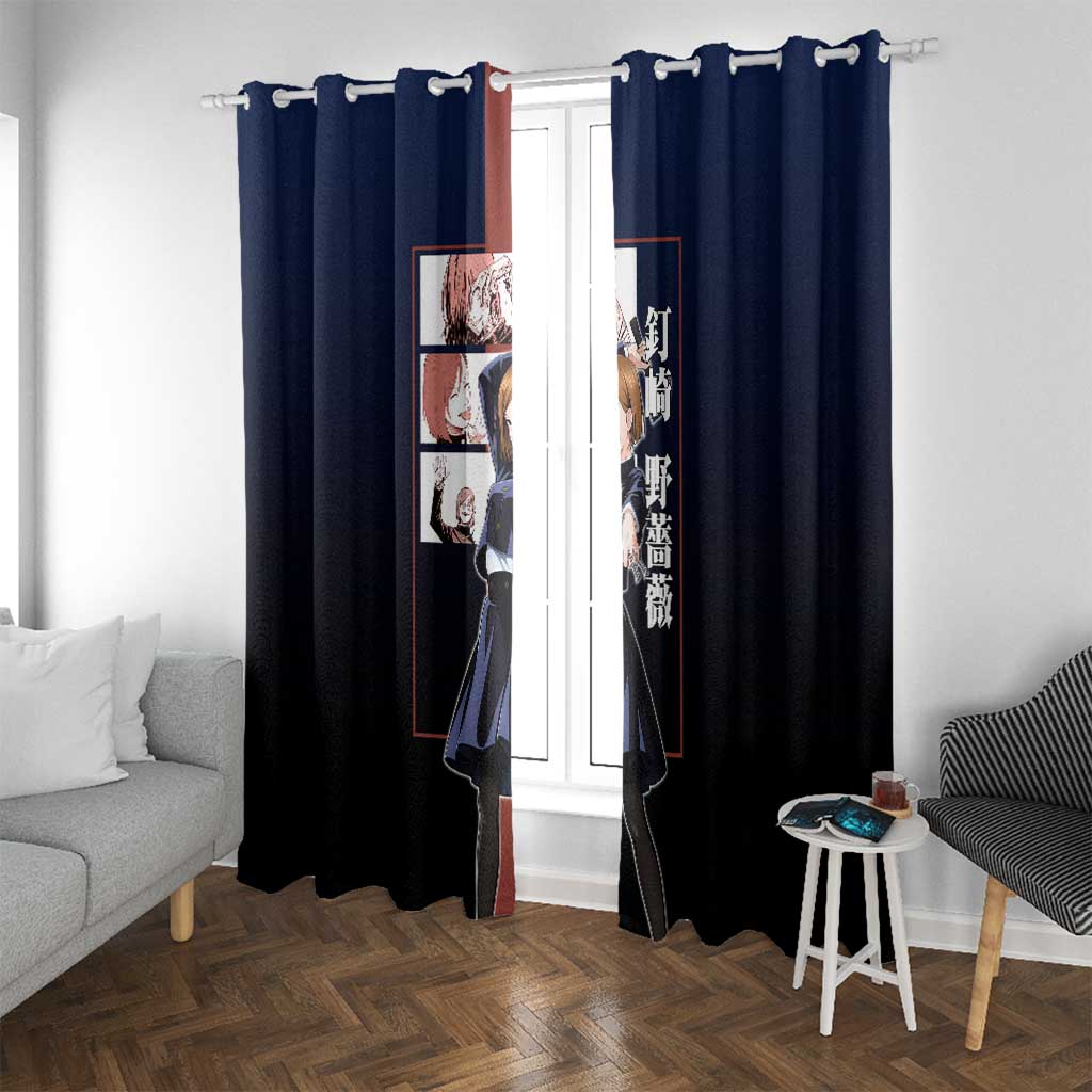 Nobara Kugisaki from Jujutsu Kaisen Window Curtain with Dark Blue and Red Background and Multiple Poses Design - The Mazicc