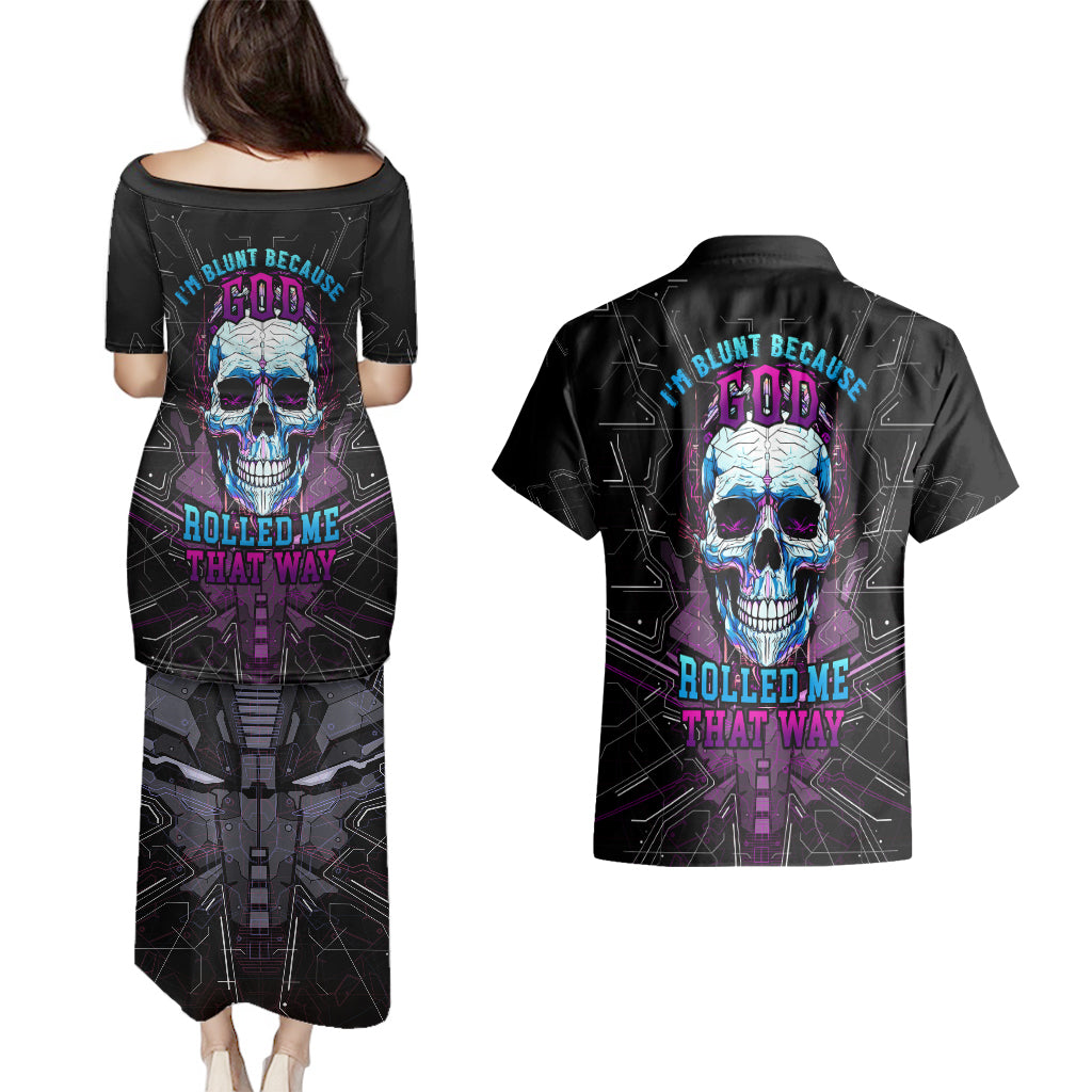 technology-skull-couples-matching-puletasi-dress-and-hawaiian-shirt-im-blunt-because-god-rolled-me-that-way