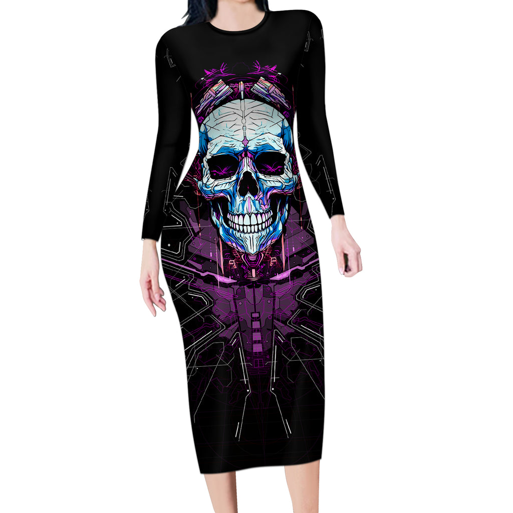 technology-skull-long-sleeve-bodycon-dress-im-blunt-because-god-rolled-me-that-way