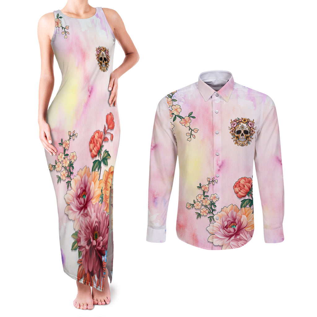 flower-skull-couples-matching-tank-maxi-dress-and-long-sleeve-button-shirts-she-is-sunshine-mixed-with-a-little-hurricane