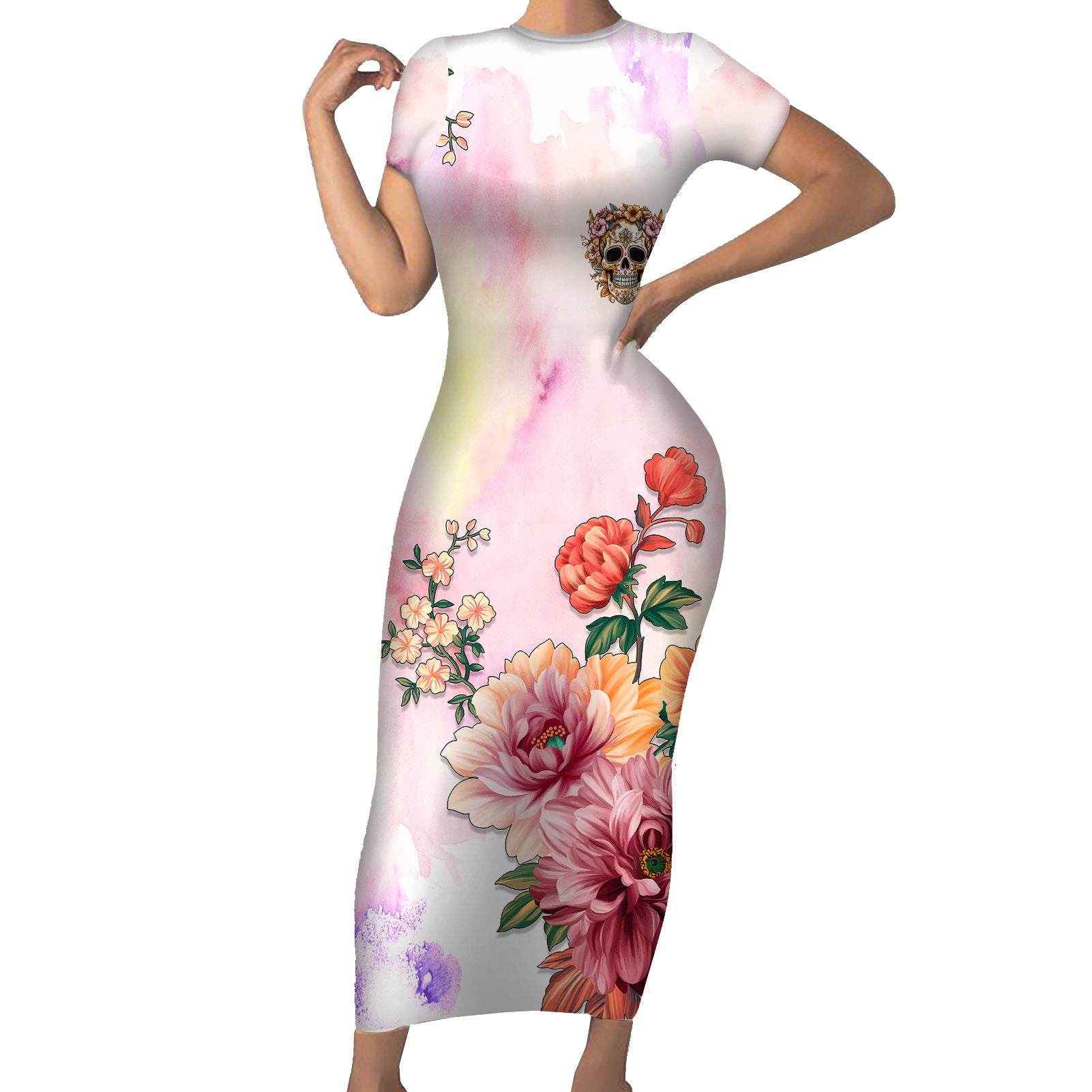 flower-skull-short-sleeve-bodycon-dress-she-is-sunshine-mixed-with-a-little-hurricane