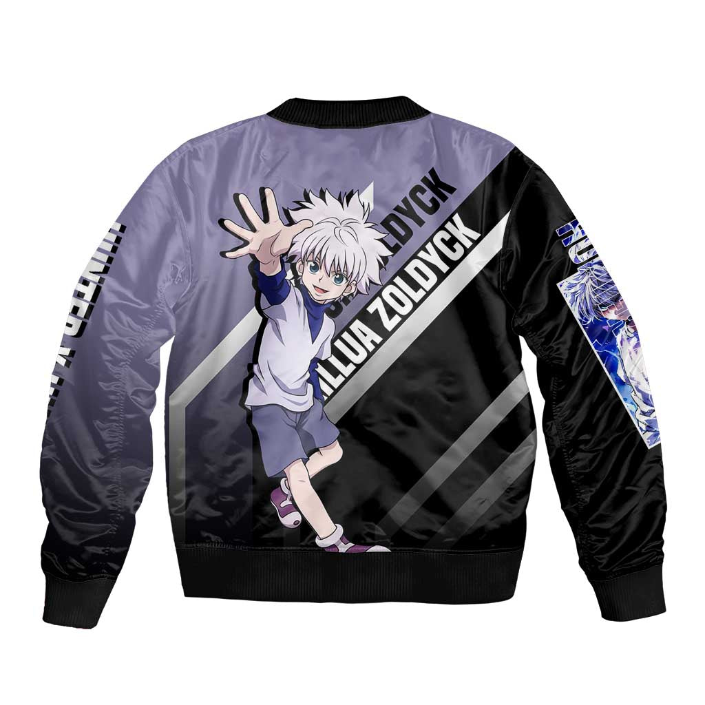 Killua Zoldyck Hunter x Hunter Bomber Jacket with Electric Aura and Action Pose Design - The Mazicc