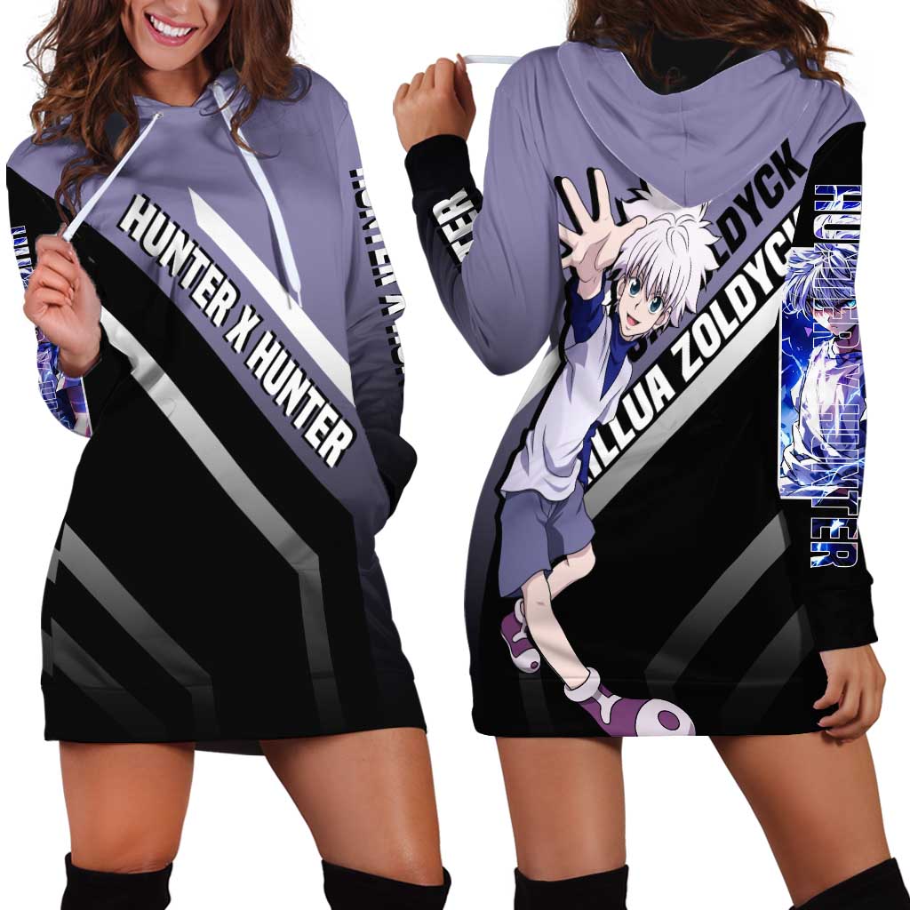 Killua Zoldyck Hunter x Hunter Hoodie Dress with Electric Aura and Action Pose Design - The Mazicc