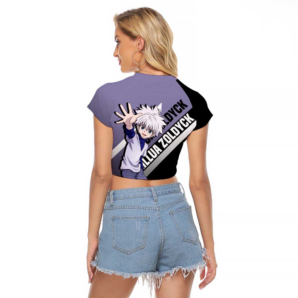 Killua Zoldyck Hunter x Hunter Raglan Cropped T Shirt with Electric Aura and Action Pose Design - The Mazicc