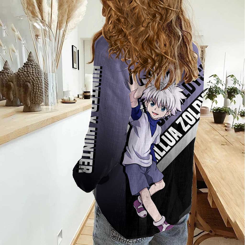 Killua Zoldyck Hunter x Hunter Women Casual Shirt with Electric Aura and Action Pose Design - The Mazicc