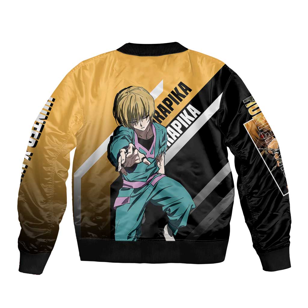 Kurapika Hunter x Hunter Bomber Jacket with Chain Weapon and Focused Battle Pose Design - The Mazicc