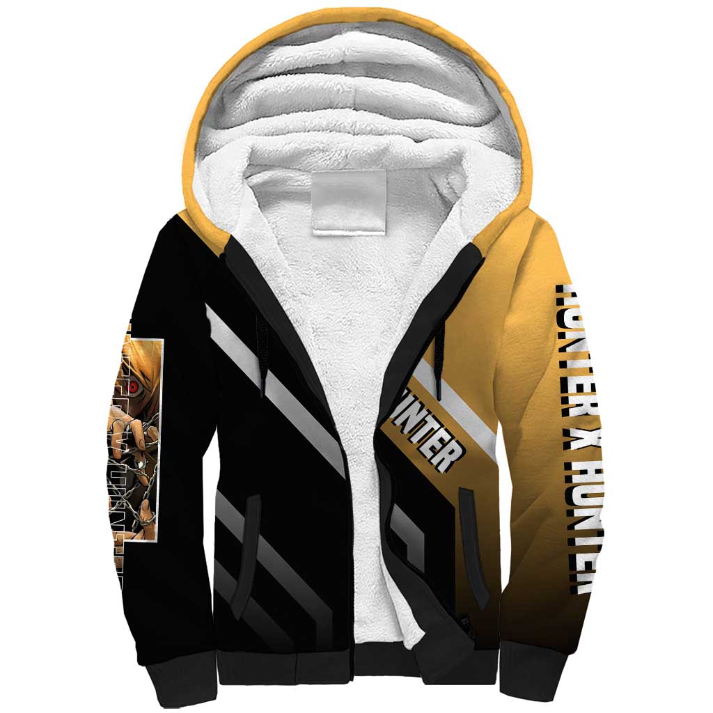 Kurapika Hunter x Hunter Sherpa Hoodie with Chain Weapon and Focused Battle Pose Design - The Mazicc