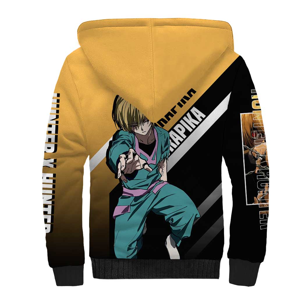 Kurapika Hunter x Hunter Sherpa Hoodie with Chain Weapon and Focused Battle Pose Design - The Mazicc