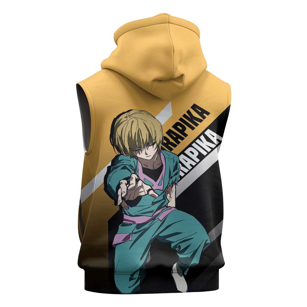 Kurapika Hunter x Hunter Sleeveless Hoodie with Chain Weapon and Focused Battle Pose Design - The Mazicc