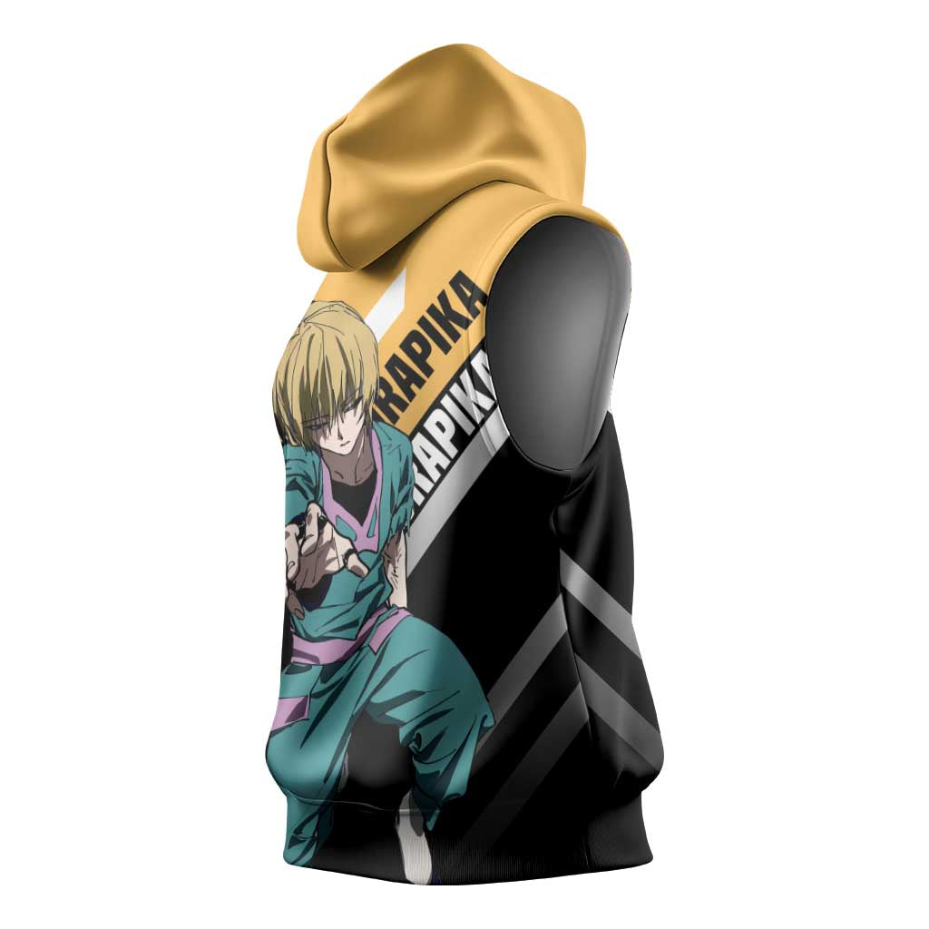 Kurapika Hunter x Hunter Sleeveless Hoodie with Chain Weapon and Focused Battle Pose Design - The Mazicc
