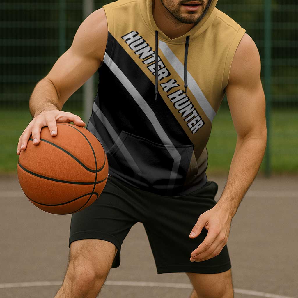 Kurapika Hunter x Hunter Sleeveless Hoodie with Chain Weapon and Focused Battle Pose Design - The Mazicc