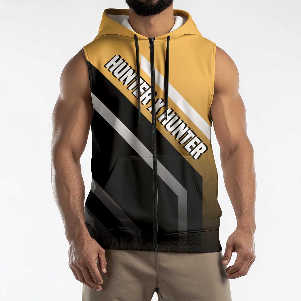 Kurapika Hunter x Hunter Sleeveless Zip Hoodie with Chain Weapon and Focused Battle Pose Design - The Mazicc