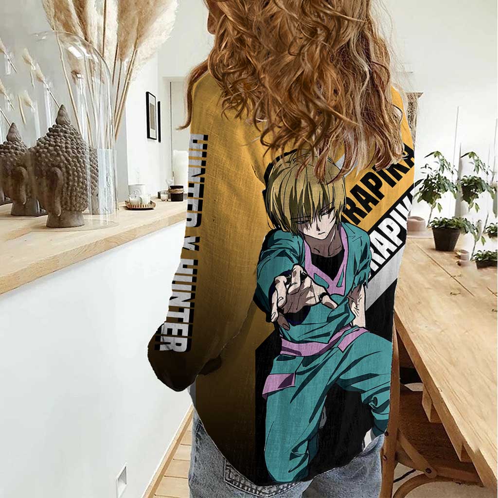 Kurapika Hunter x Hunter Women Casual Shirt with Chain Weapon and Focused Battle Pose Design - The Mazicc