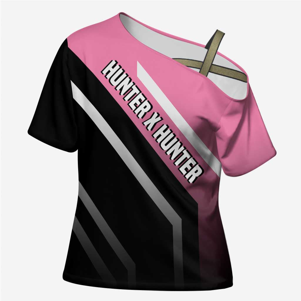 Hisoka Hunter x Hunter Cross Shoulder Shirt with Playing Cards and Cunning Battle Pose Design - The Mazicc