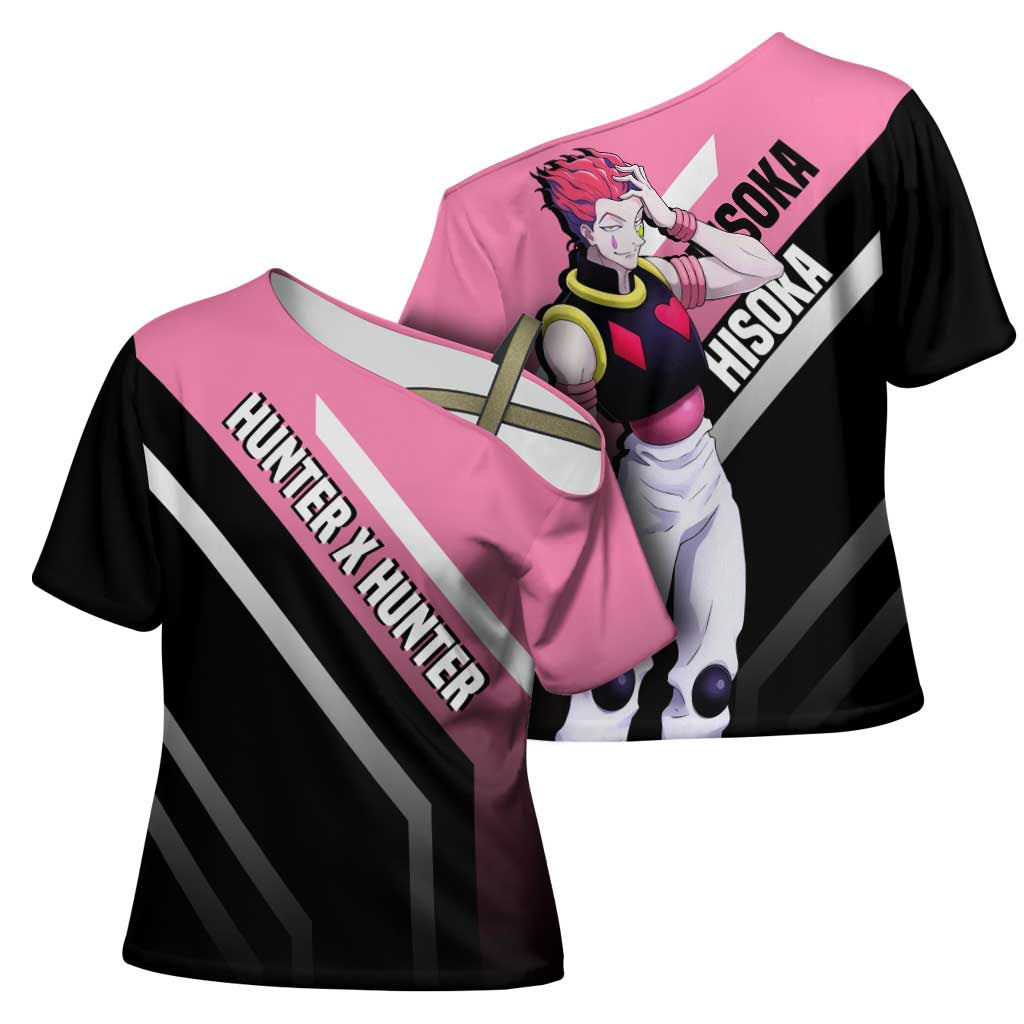Hisoka Hunter x Hunter Cross Shoulder Shirt with Playing Cards and Cunning Battle Pose Design - The Mazicc