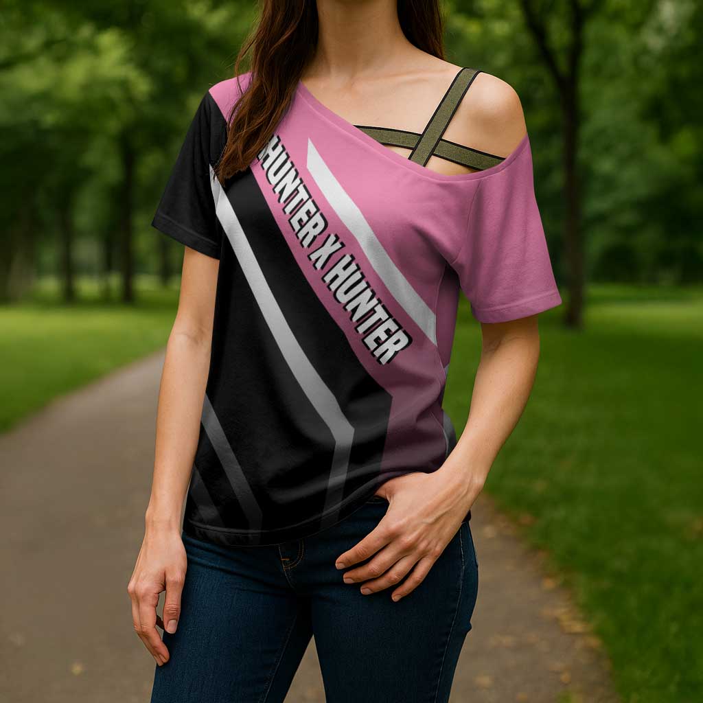 Hisoka Hunter x Hunter Cross Shoulder Shirt with Playing Cards and Cunning Battle Pose Design - The Mazicc