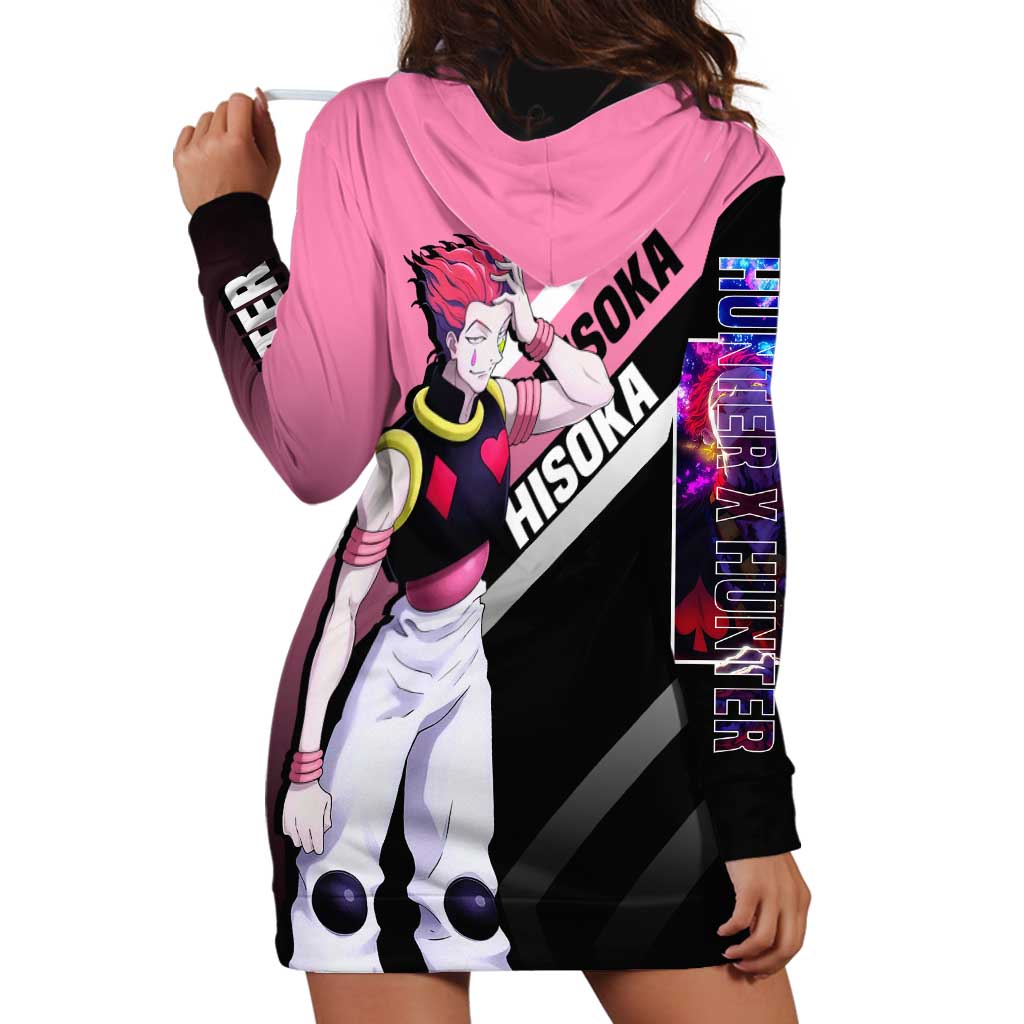 Hisoka Hunter x Hunter Hoodie Dress with Playing Cards and Cunning Battle Pose Design - The Mazicc