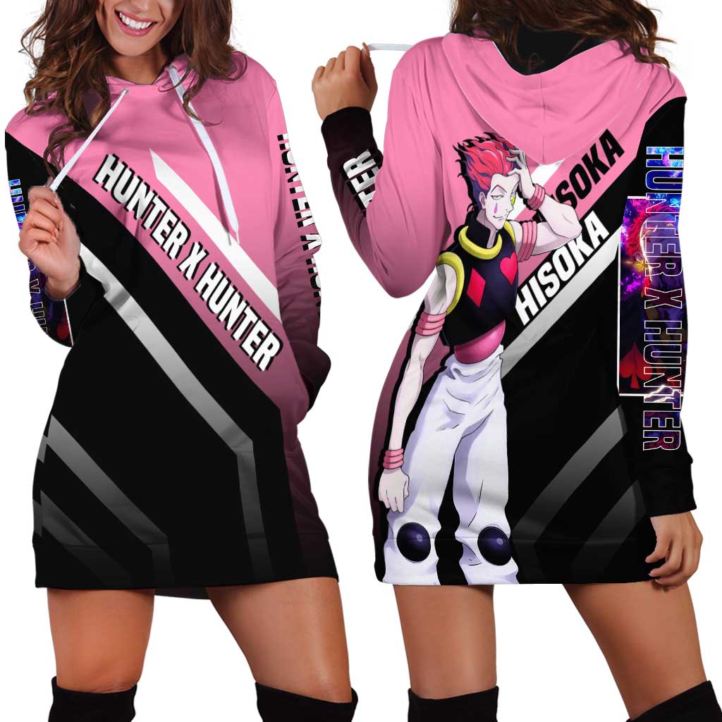 Hisoka Hunter x Hunter Hoodie Dress with Playing Cards and Cunning Battle Pose Design - The Mazicc