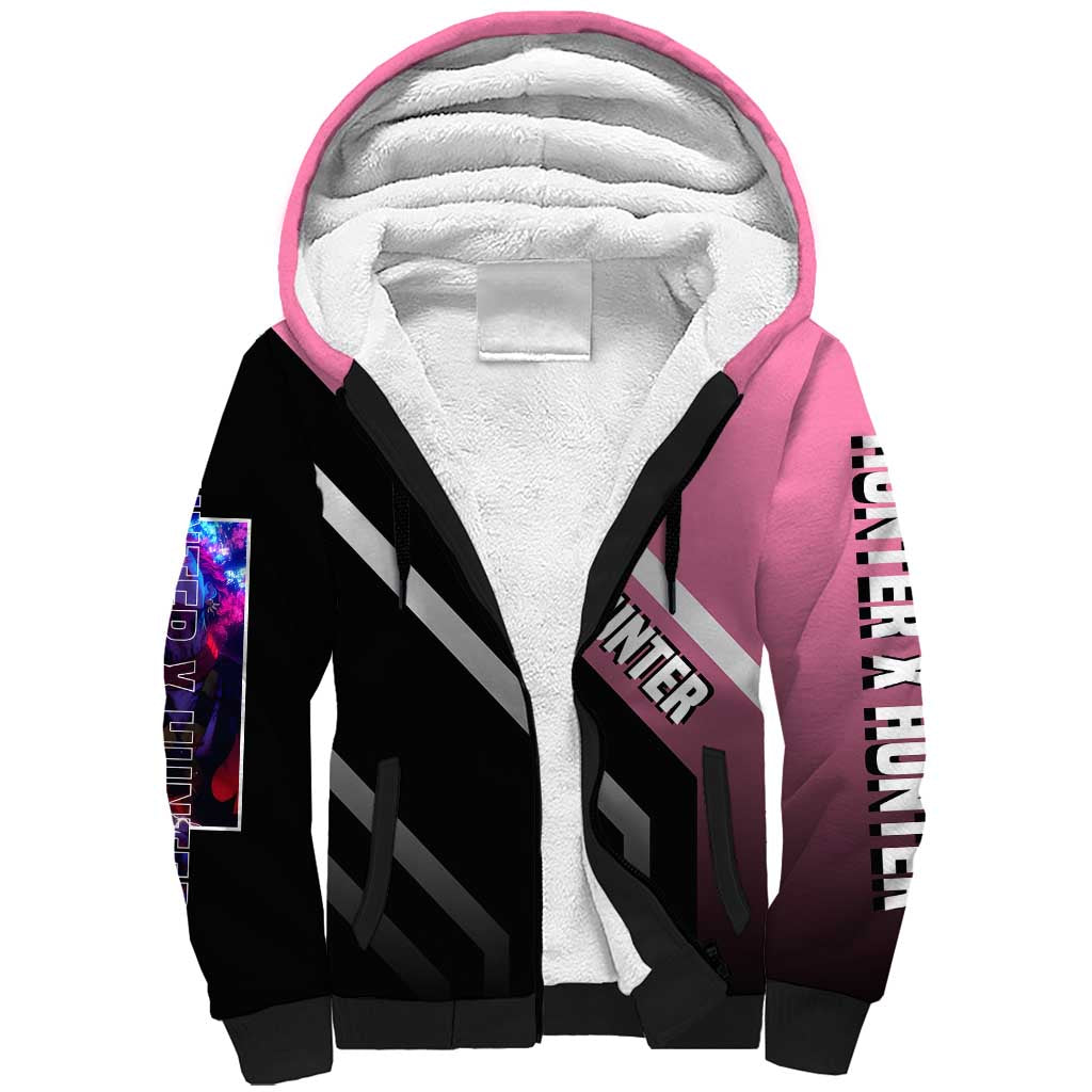 Hisoka Hunter x Hunter Sherpa Hoodie with Playing Cards and Cunning Battle Pose Design - The Mazicc