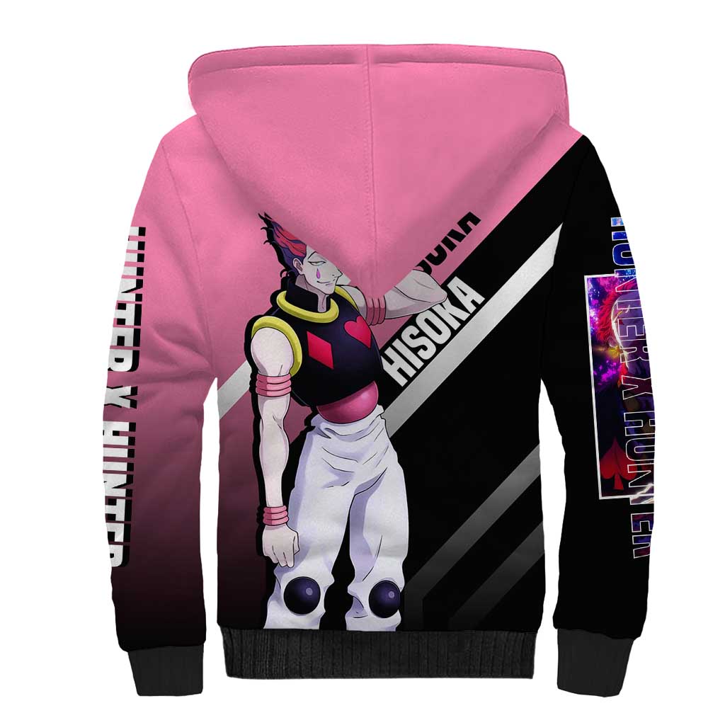 Hisoka Hunter x Hunter Sherpa Hoodie with Playing Cards and Cunning Battle Pose Design - The Mazicc