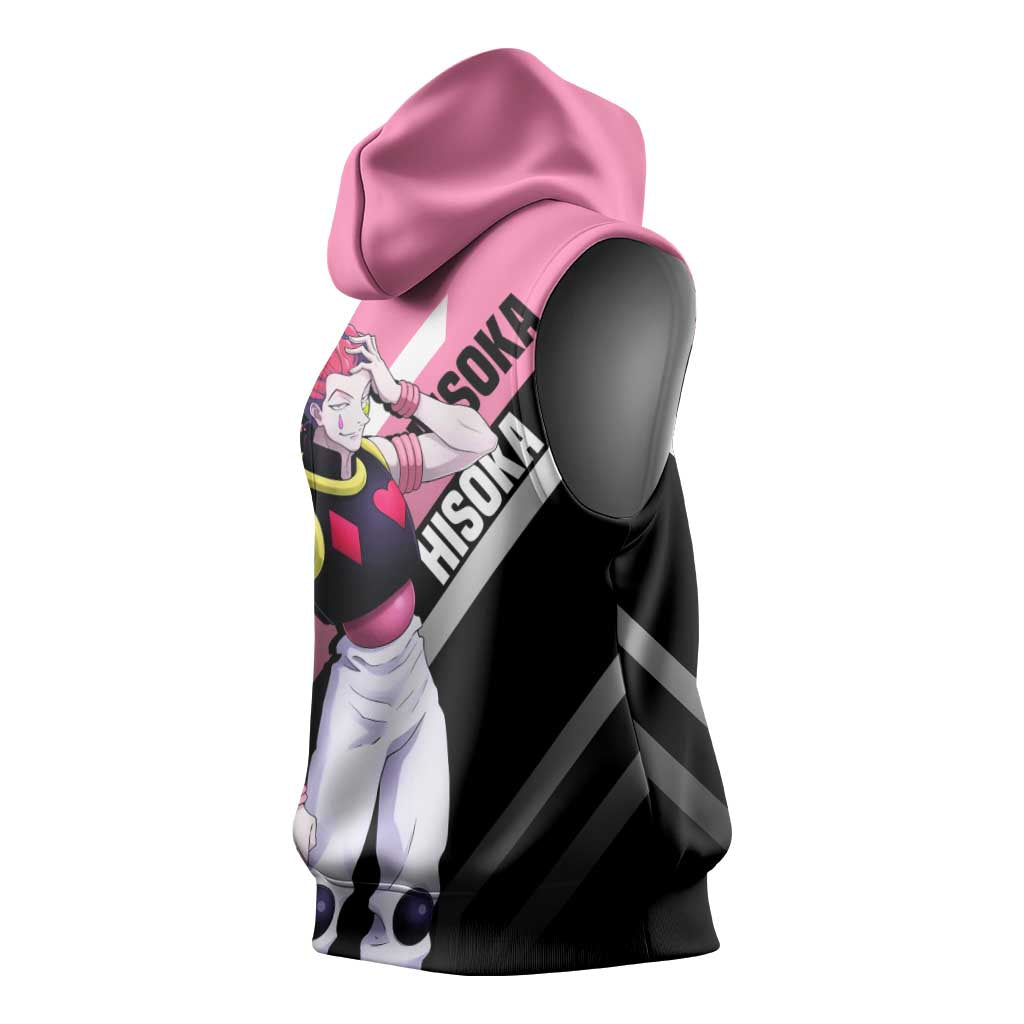 Hisoka Hunter x Hunter Sleeveless Hoodie with Playing Cards and Cunning Battle Pose Design - The Mazicc
