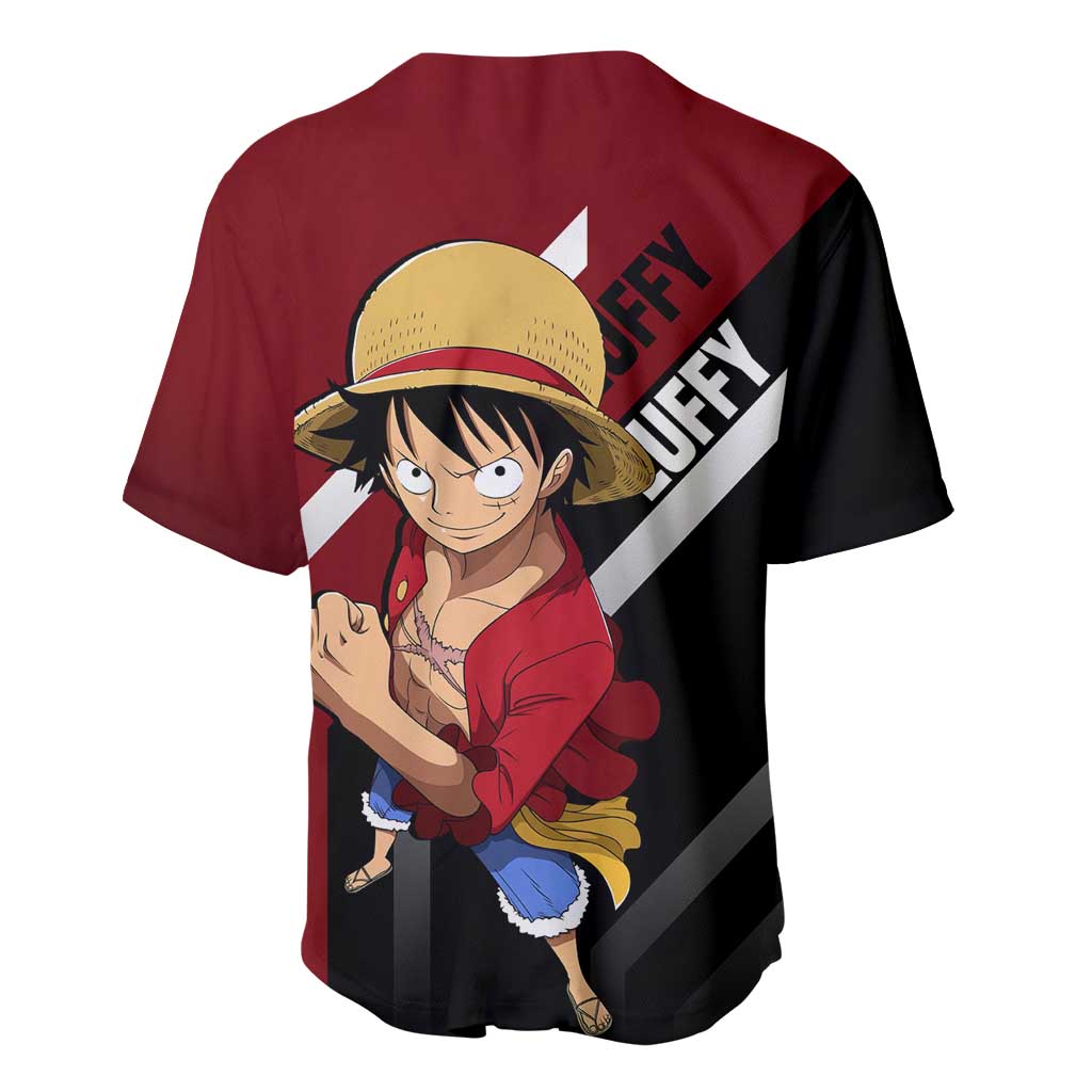 Monkey D. Luffy One Piece Baseball Jersey with Straw Hat and Action-Packed Pose Design - The Mazicc
